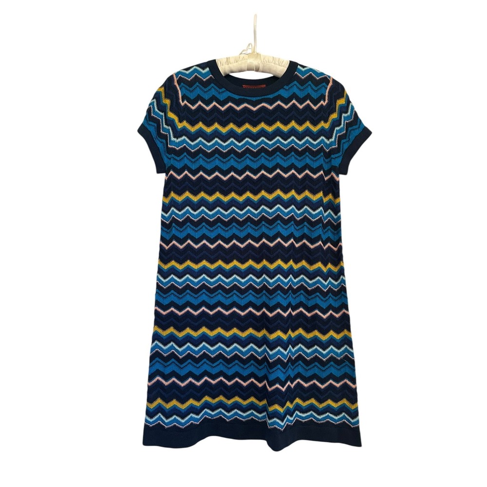 Missoni Target Collab Blue Zigzag Chevron Knit Mini Dress Short Sleeve Sz S Boho